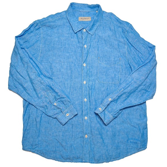 Tommy Bahama Other - TOMMY BAHAMA 100% Linen Long Sleeve Button Shirt Solid Blue XXL 2XL